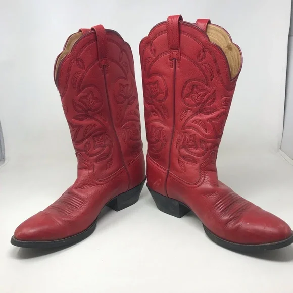 Ariat Red Leather Western Cowgirl Boots Size 8B - Picture 8 of 12